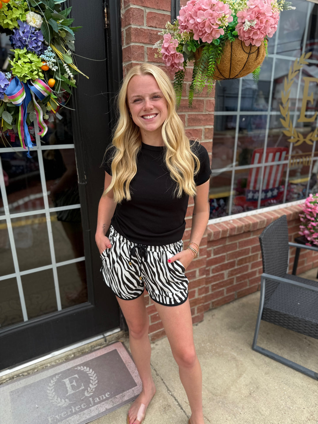 Zebra Essence Everyday Shorts in chic zebra print, available in sizes XS-XL.
