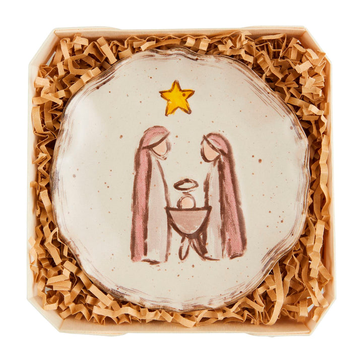 Small, round stoneware Nativity Trinket Dish featuring a central star.