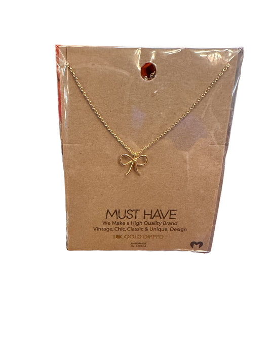 Gold Dipped Wire Ribbon Bow Necklace with delicate chain and small bow pendant. Available sizes: One Size.