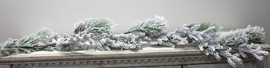 Snow Flocked Evergreen Garland with Pine Cones