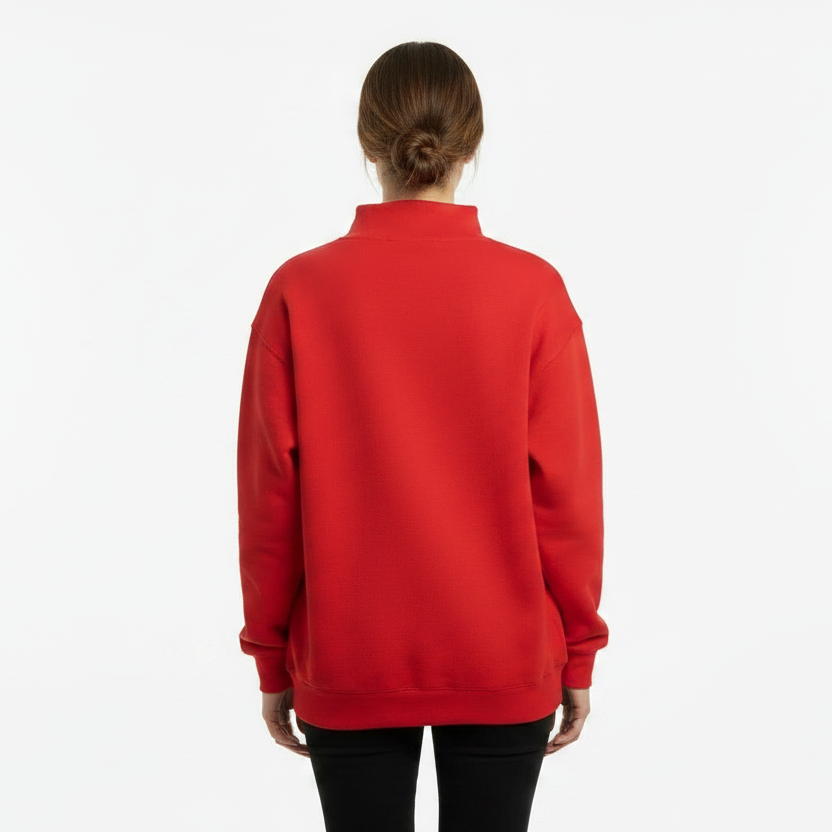 Merry And Bright Mock Neck Sweatshirt with mock neck design, available in sizes S-XL.