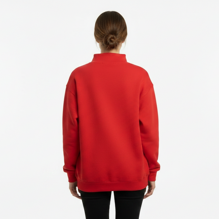 Merry And Bright Mock Neck Sweatshirt with mock neck design, available in sizes S-XL.