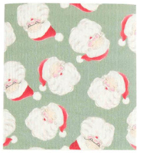 Sage green Christmas dishcloths with Santa Claus pattern.