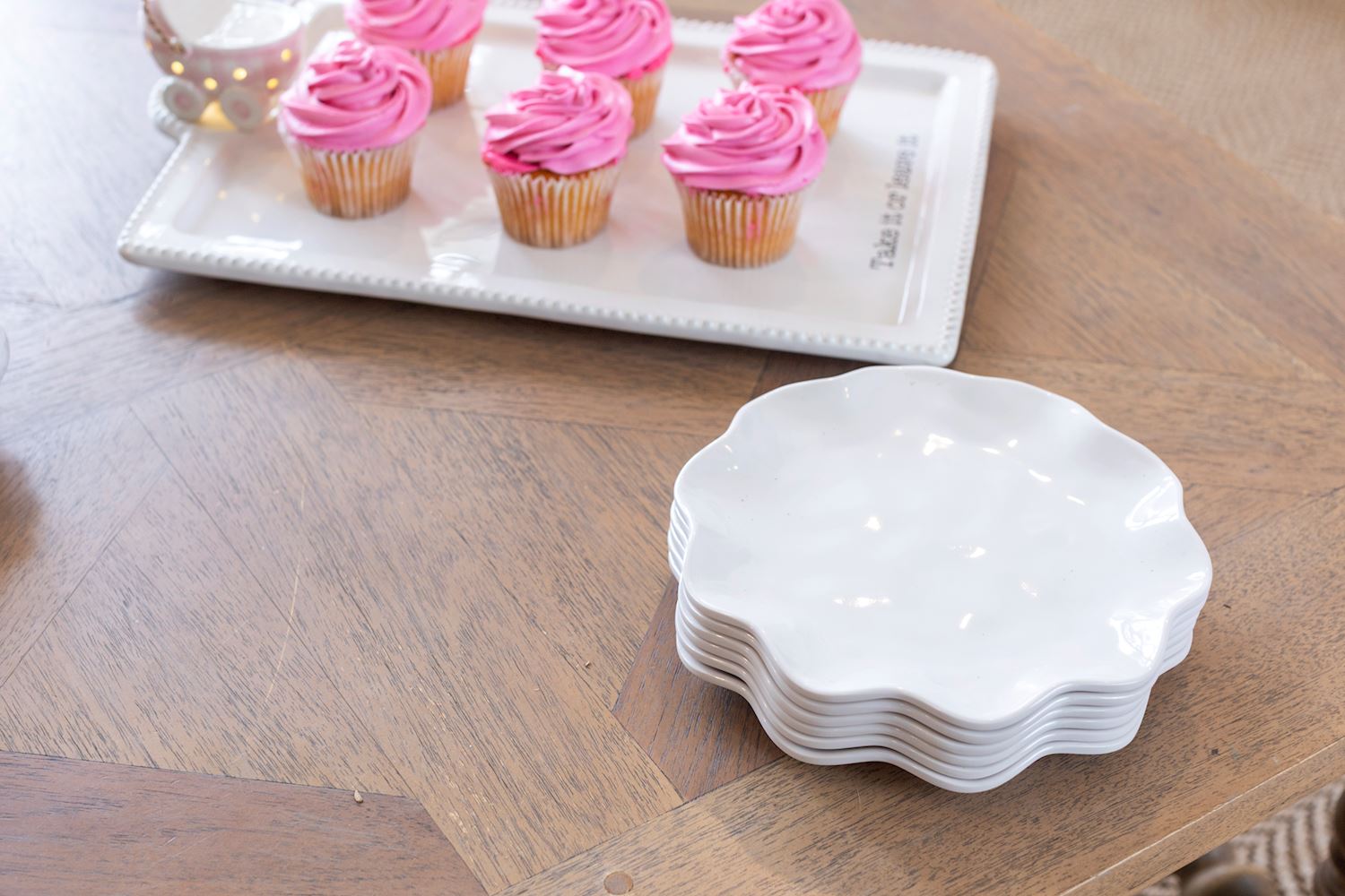 Stack of Ruffle Melamine Plates; available in 8", 10", and 12" sizes.