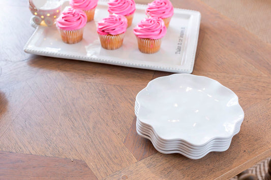 Stack of Ruffle Melamine Plates; available in 8", 10", and 12" sizes.