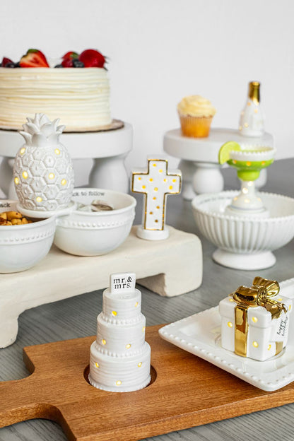 White serving board for light-up sitters; available sizes: small, medium, large.