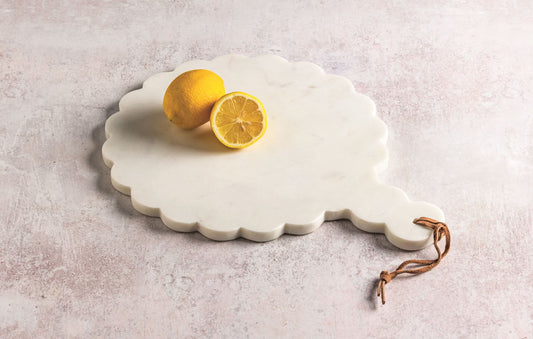 Scalloped Marble Board with leather loop. Available in small, medium, and large sizes.