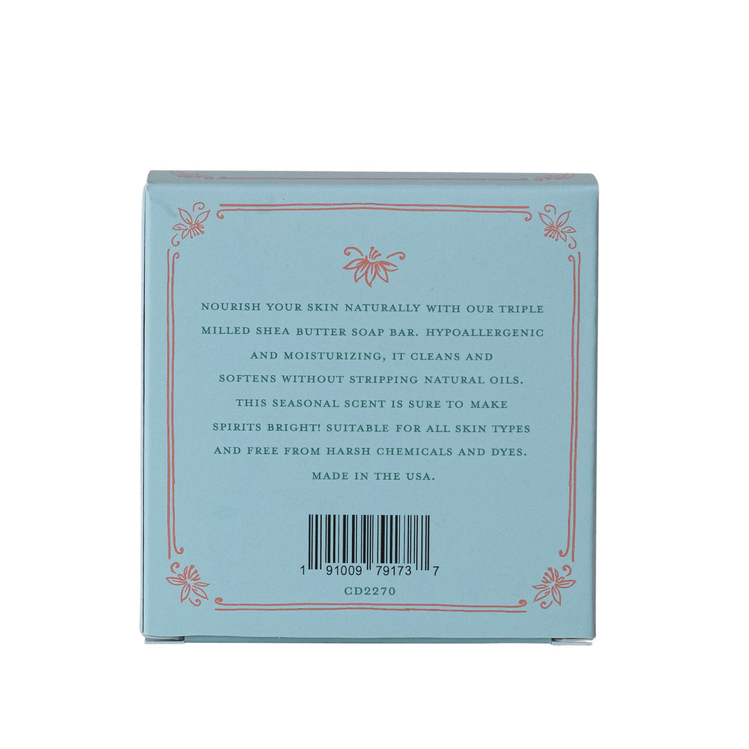 Heart Shaped Soap: triple-milled shea butter, hypoallergenic, moisturizing, made in USA. Size info not provided.