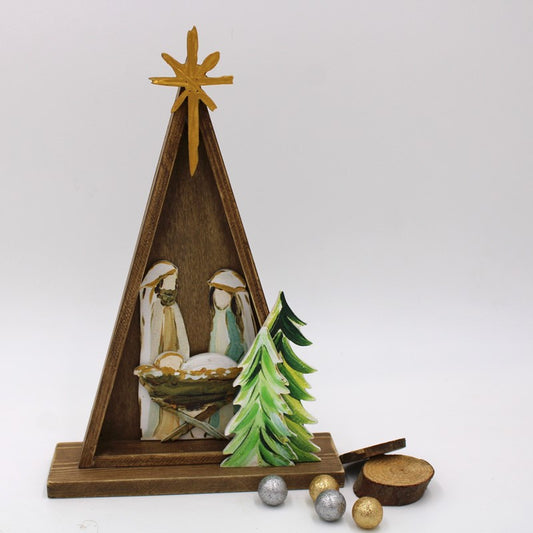 Layered Wood Tabletop Evergreen Nativity