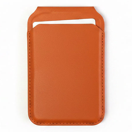 Brown leather Magnetic Wallet & Stand with visible stitching and an open top slot for cards; available in multiple sizes.
