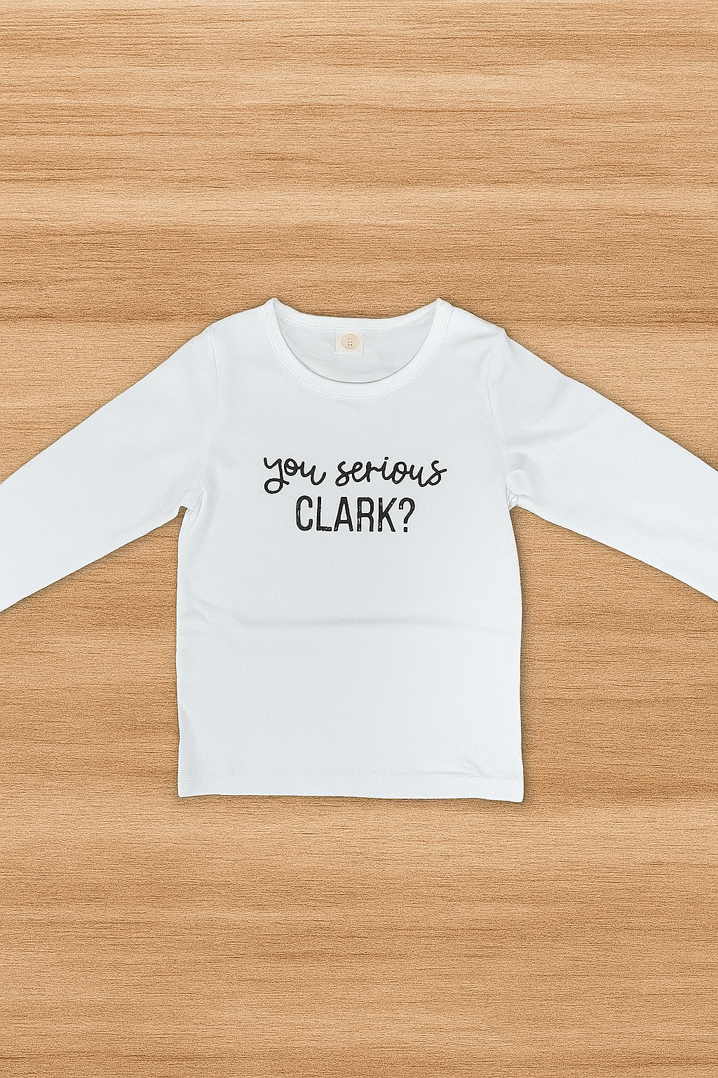 You Serious Clark? Cotton 2-Piece Boy Clothes Set“ in size 4-5T, includes a white long-sleeve shirt with “you serious CLARK?” printed in black.