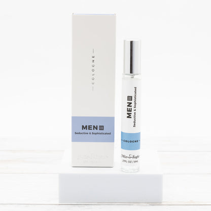 Cologne Spray (8ml) in a clear glass bottle with silver cap and white box. Alcohol-based, long-lasting fragrance.