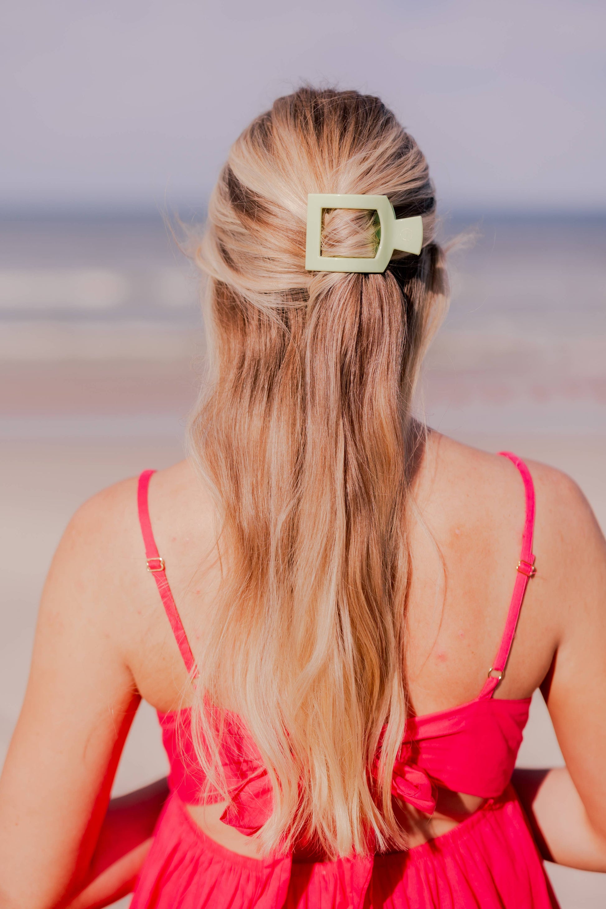 TELETIES Square Flat Hair Clip in light green. Sizes: Small, Large.