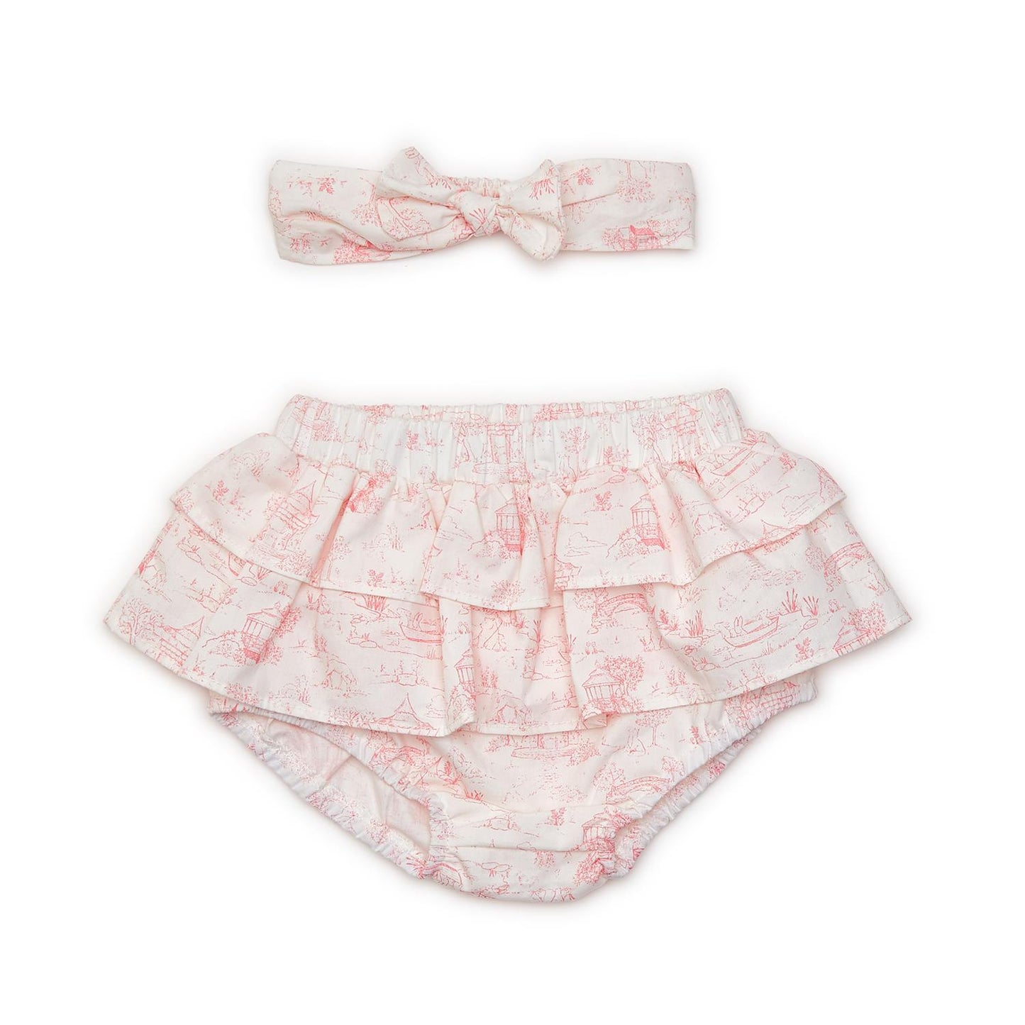 Animal Toile Ruffled Diaper Cover and Bow Headband Set