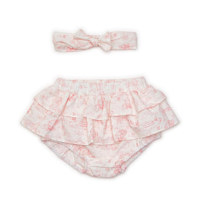 Animal Toile Ruffled Diaper Cover and Bow Headband Set