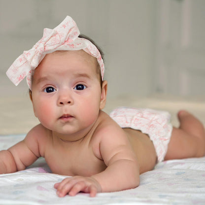 Animal Toile Ruffled Diaper Cover and Bow Headband Set