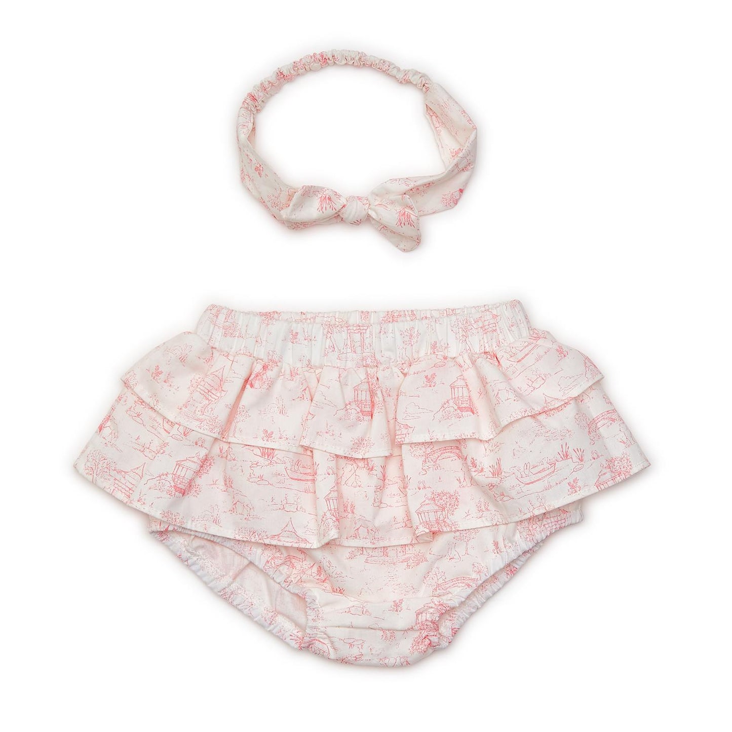 Animal Toile Ruffled Diaper Cover and Bow Headband Set