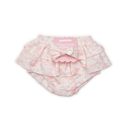 Animal Toile Ruffled Diaper Cover and Bow Headband Set