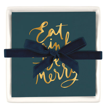 Ceramic Napkin Tray with Holiday  Napkins