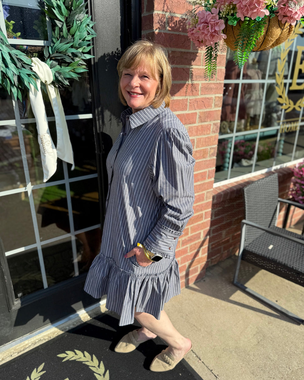 Drop Waist Shift Dress shown; available in sizes XS–XL.
