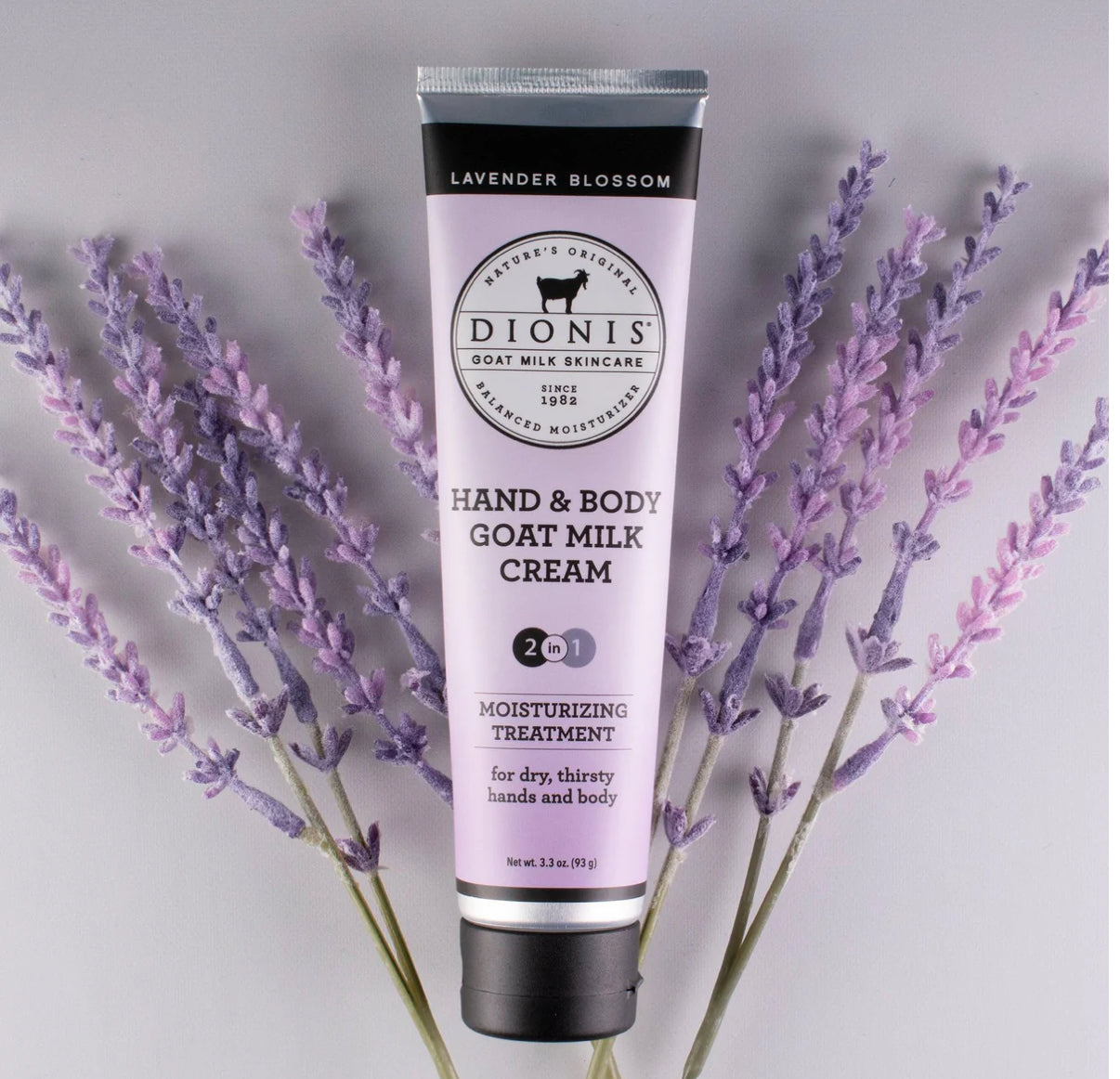 Goat Milk Hand Cream, "Lavender Blossom" – 2 in 1 Moisturizing Treatment for dry hands and body. Enriched with vitamins and nutrients. Available sizes: 50ml, 100ml.