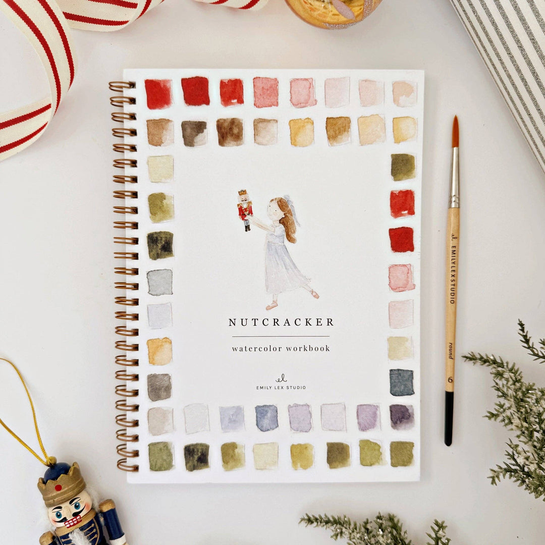 Spiral-bound Nutcracker watercolor workbook.