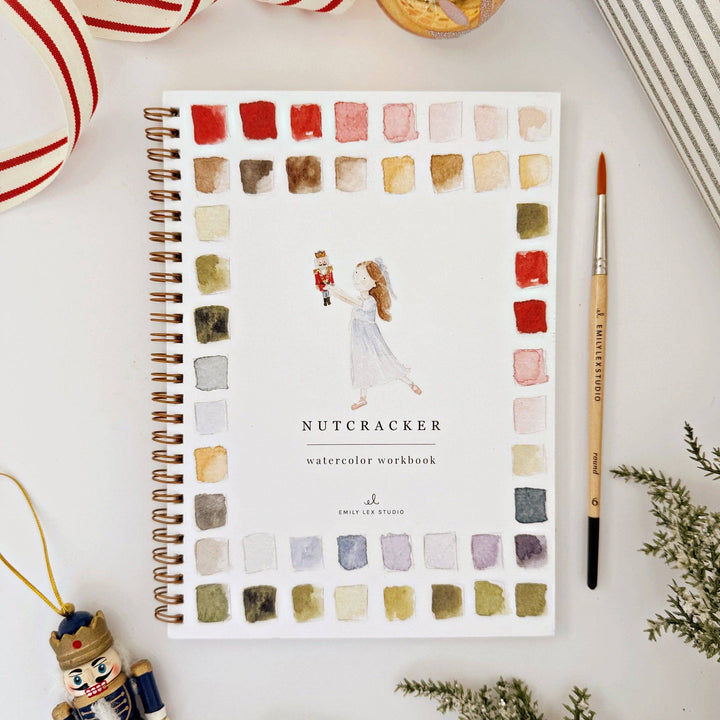 Spiral-bound Nutcracker watercolor workbook.