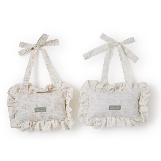 You Are Loved Beyond Measure" door pillow with safari toile print, bow-tied straps, green label; 2 colors, multiple sizes available.