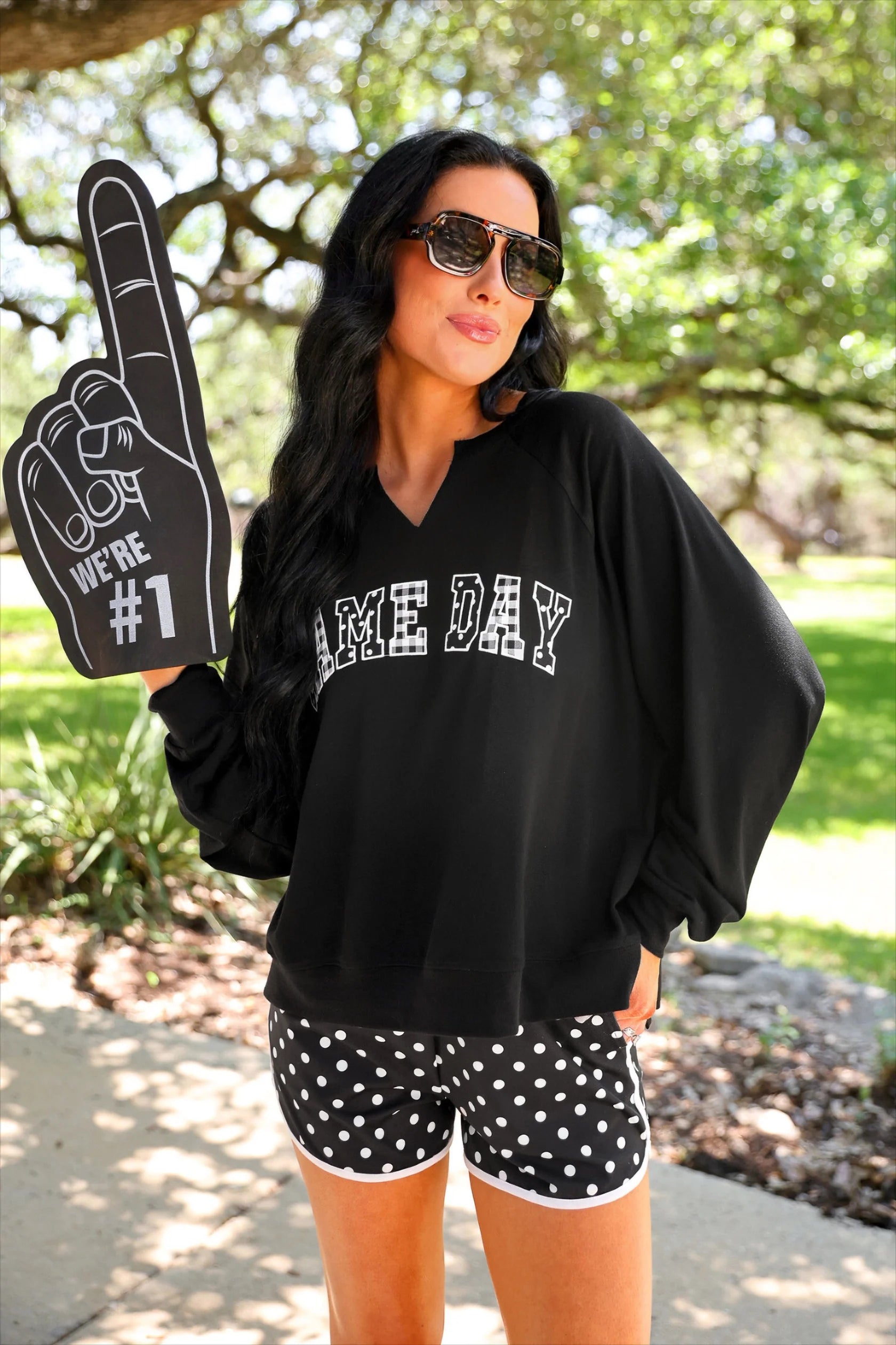 Game Day French Terry Pullover in a relaxed fit, available in sizes XS–XXL.