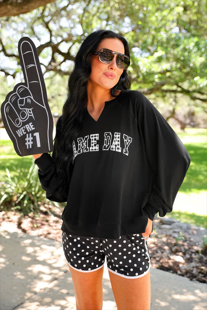 Game Day French Terry Pullover in a relaxed fit, available in sizes XS–XXL.