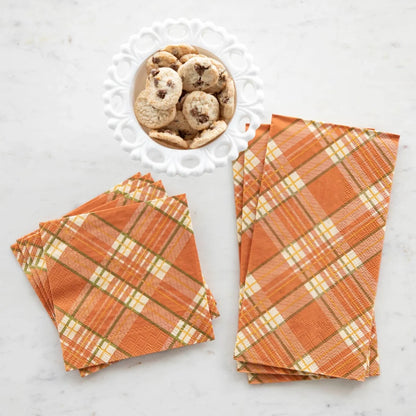Orange Plaid Table Napkins, available in two stack sizes.