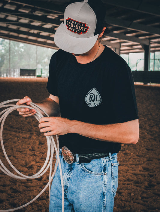 Hold 'Em T-Shirt by Red Dirt Hat Company with RH spade logo. Available sizes: S-XXL.