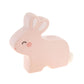 Pink bunny-shaped ceramic piggy bank for kids with coin slot, smiling face, white ears, fluffy tail. Sizes: small, medium, large.