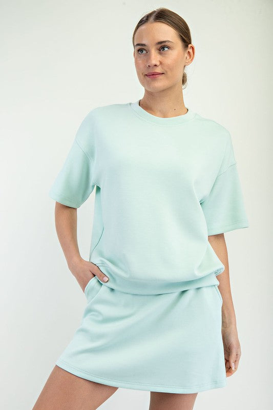Light mint green Modal Scuba Top, comfortable and stylish for everyday wear. Available in sizes XS–XL.