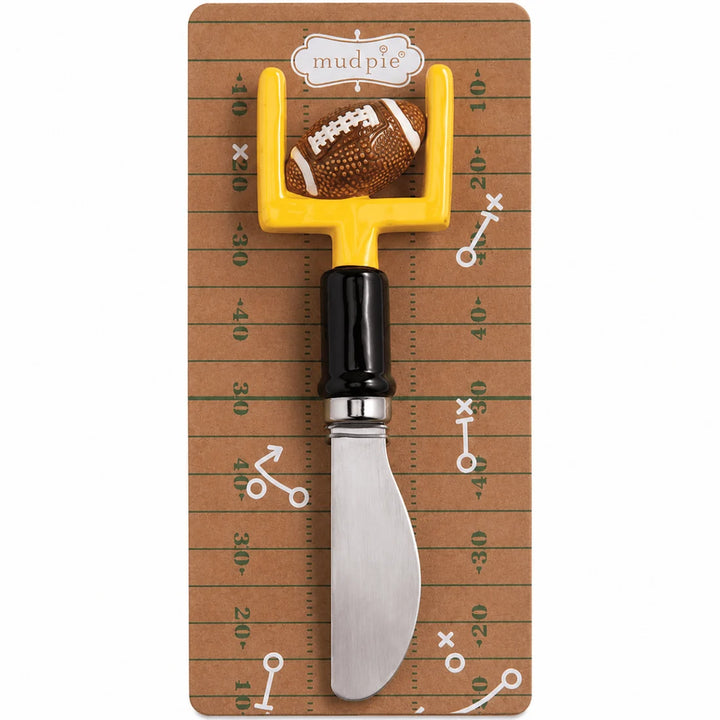 Cheese spreader with a yellow goalpost and football-shaped handle; available in 4 styles.