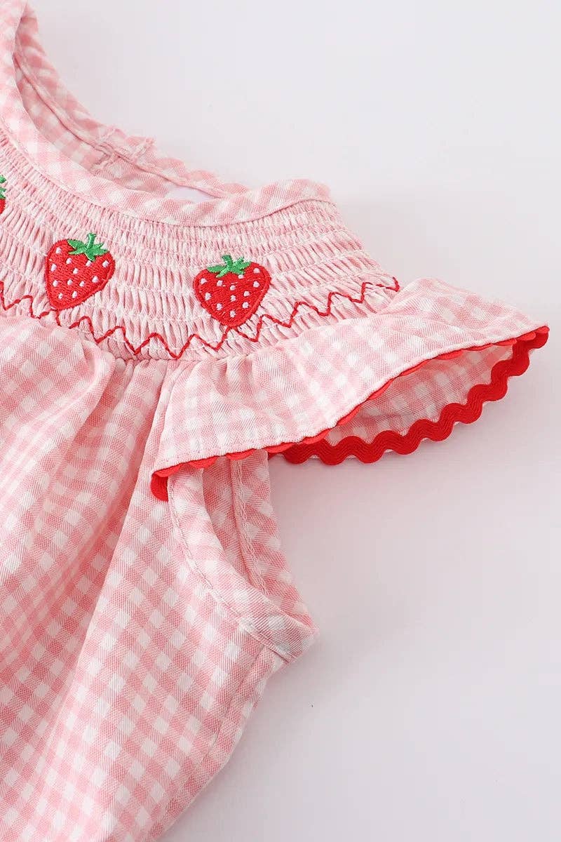 Baby Girls Strawberry Plaid Smocked Romper: 18M