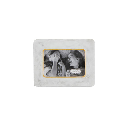 Small Resin Frame with black and white marble pattern and gold inner border. Available in one size.