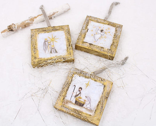 Handpainted Canvas Nativity Ornament 3 Assorted