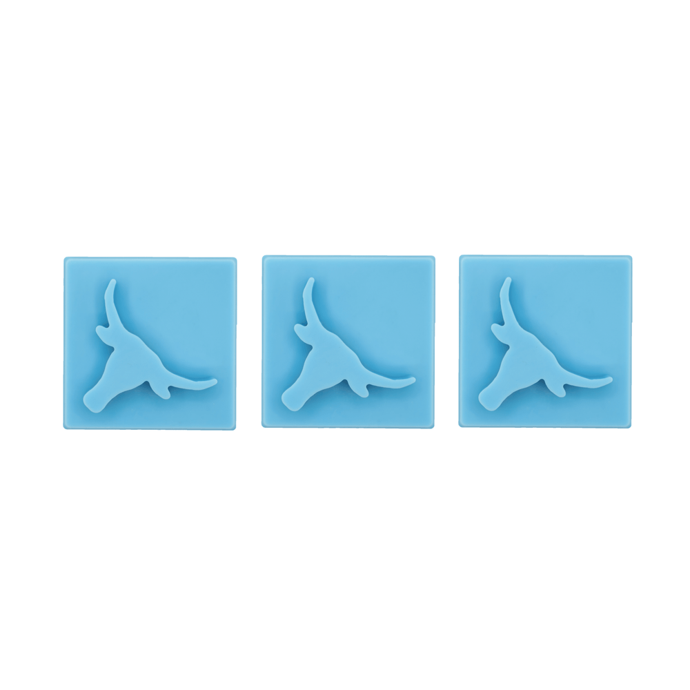 Three blue square tiles with raised longhorn steer head outlines; available in a 3-pack. Sizes available upon request.
