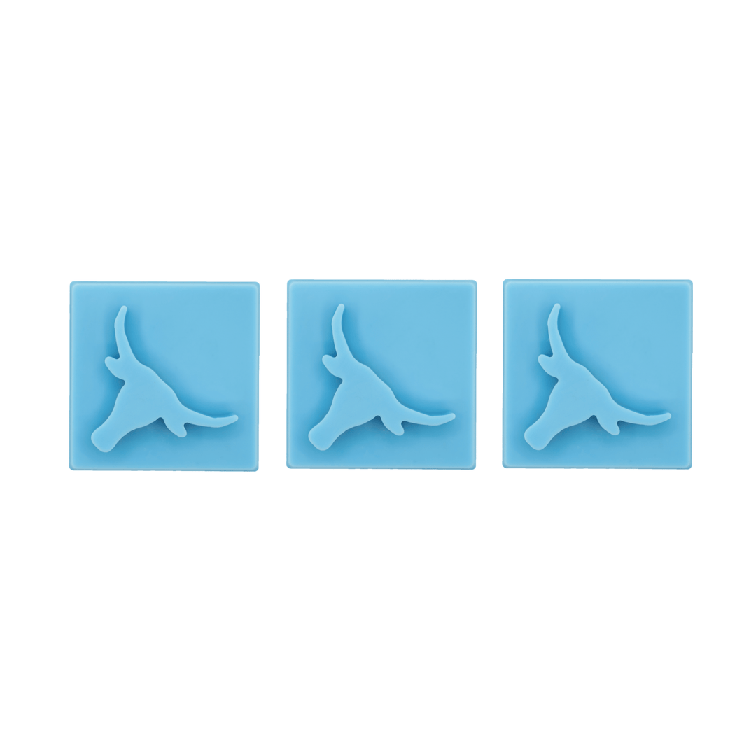 Three blue square tiles with raised longhorn steer head outlines; available in a 3-pack. Sizes available upon request.