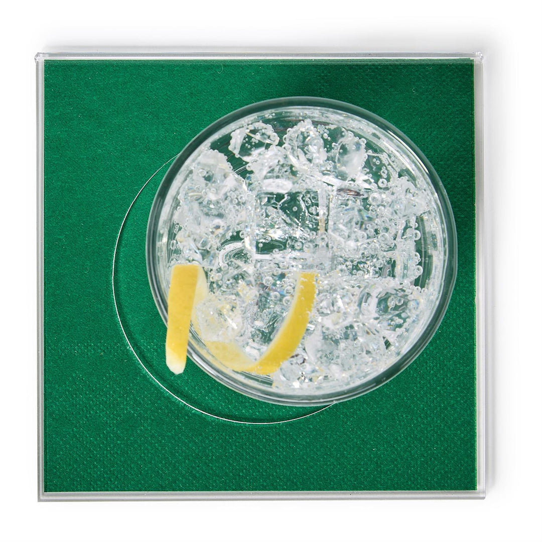 Square customizable acrylic coasters with a green insert.