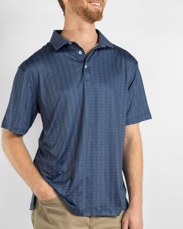 Men’s Big Catch Performance Polo in blue, available in sizes S-XXL.