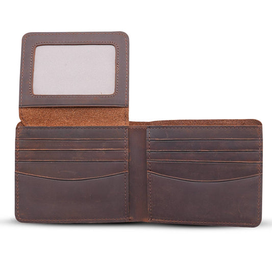 Genuine Leather Wallet for Men with Flap out ID Window: Dark Brown