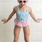 Kids Pink & Blue Ruffle Cross Back 2 Piece Swimsuit