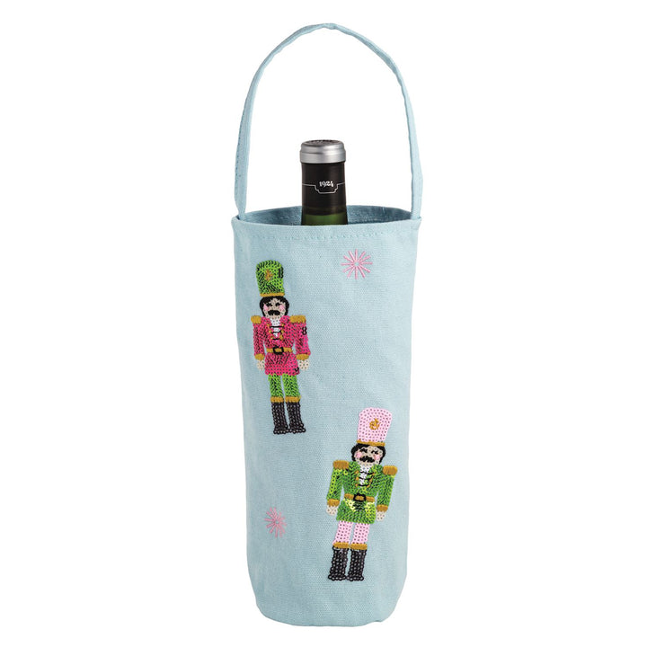 Light blue sequin nutcracker wine bags.