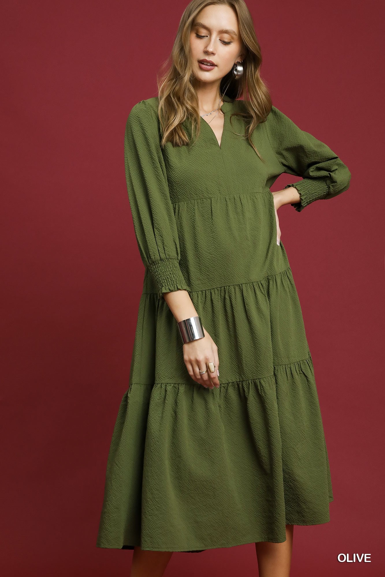 Melody Textured Tiered Midi Dress