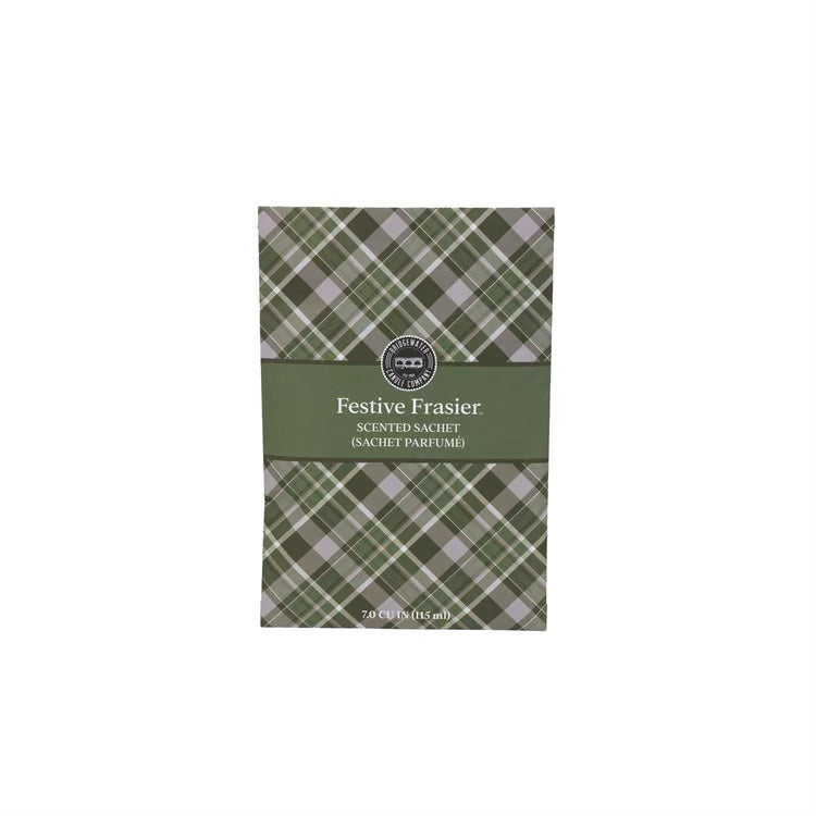 Festive Frasier Plaid Sachet, rectangular, green, white, and purple plaid, 7.0 CU IN (115 ml).
