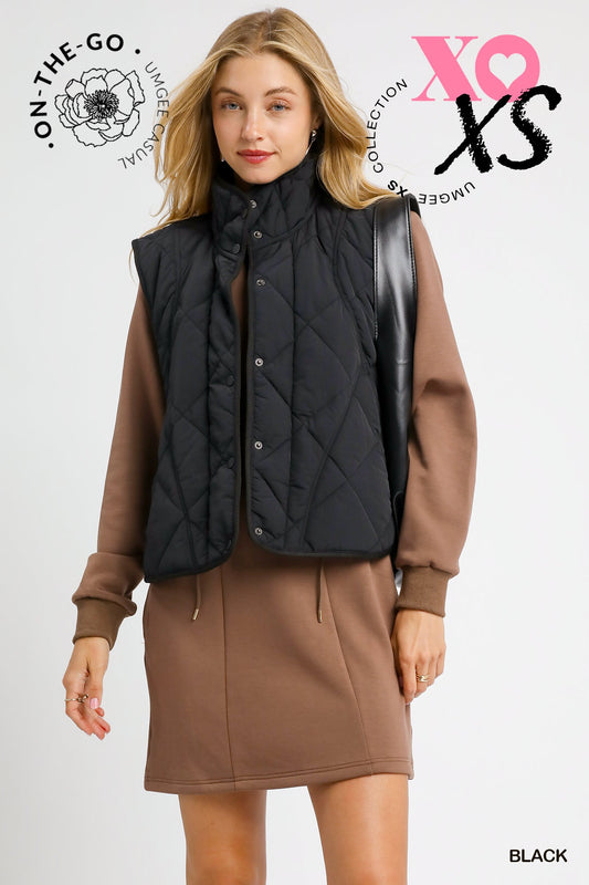 Black Quilted Snap-Front Puffer Vest
