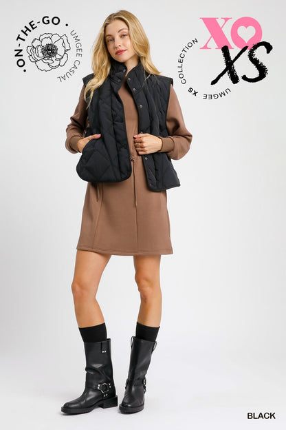 Black Quilted Snap-Front Puffer Vest