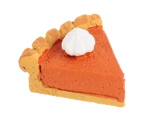 Pumpkin pie slice with whipped cream on a Pie Personality Charm. Available in multiple sizes.